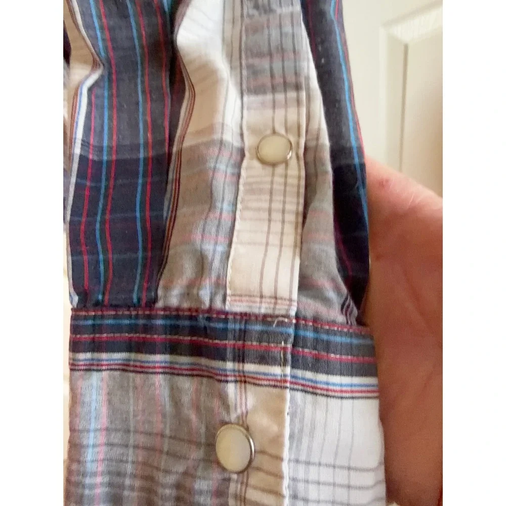 Levis Mens Western Plaid Pearl Snap Shirt Navy Red White Long Sleeve Large